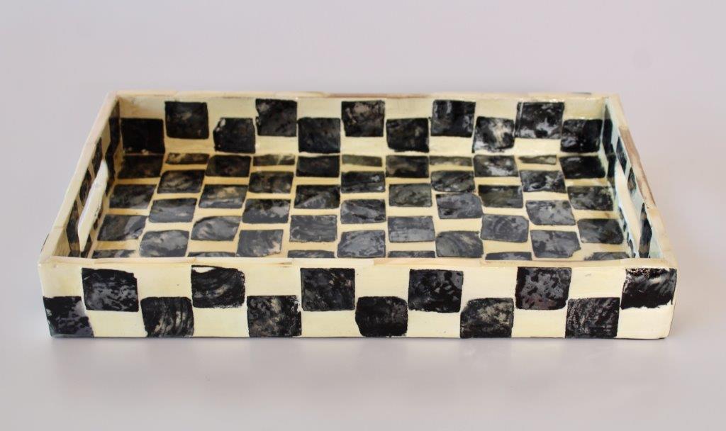 Rectangular Black & White Inlayed Capiz Tray